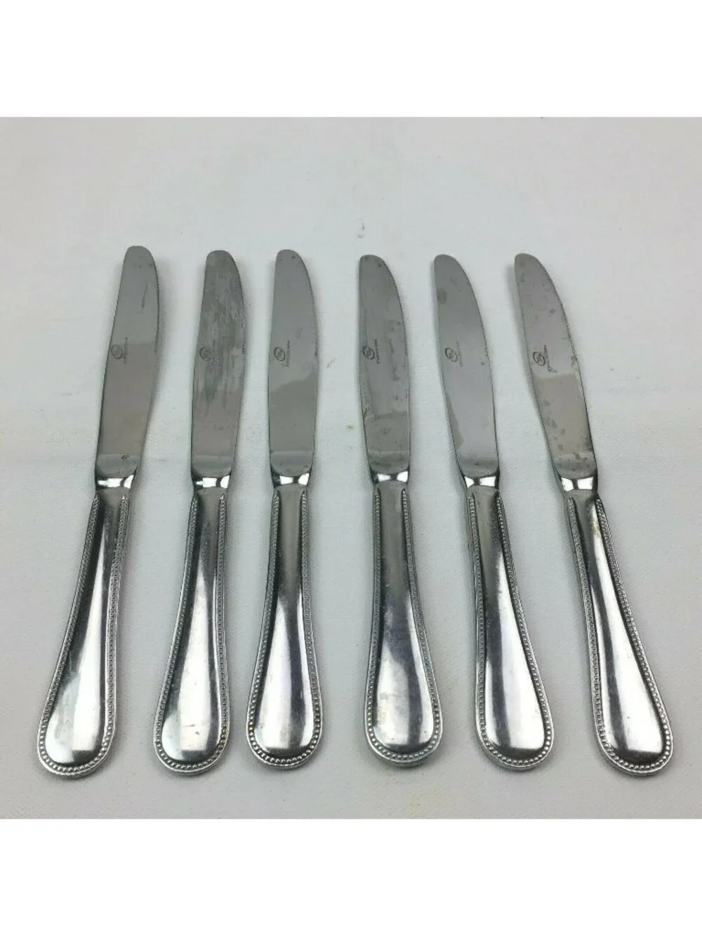 6 Dinner Knives Thell Cellar Silver Serrated Stainless